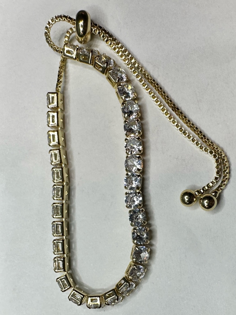 Gold Plated Cubic Zirconia Tennis Slider Bolo Bracelet - Picture 10 of 14